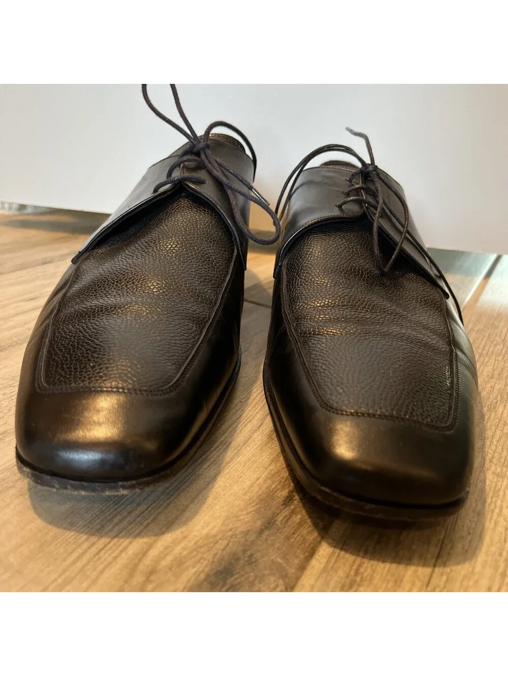 BRUNO MAGLI RENACIOLO MEN OXFORD PEBBLE BLACK LEATHER DRESS SHOES SIZE 13M ITALY